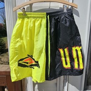 Vintage 90s Umbro Shorts Mens XL Neon Yellow Soccer Athletic Shorts Nylon Flaw!